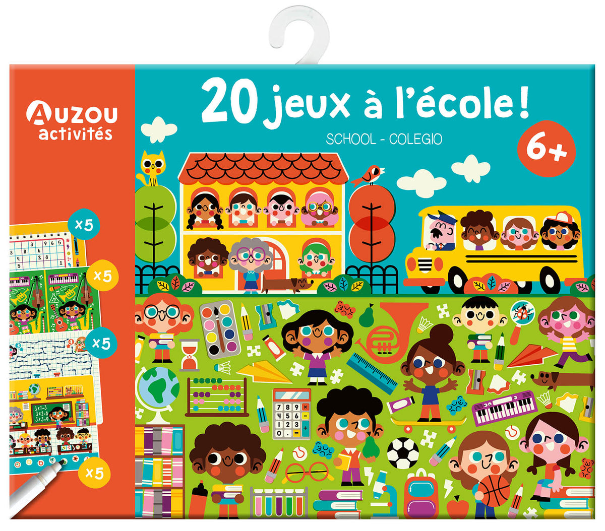 Auzou-20 games at school - With 1 giant game to assemble and 1 erasable marker