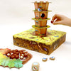 Jeu d'adresse écureuils noisettes, enfant jouant avec des noisettes et des éléments de jeu colorés sur le plateau.
