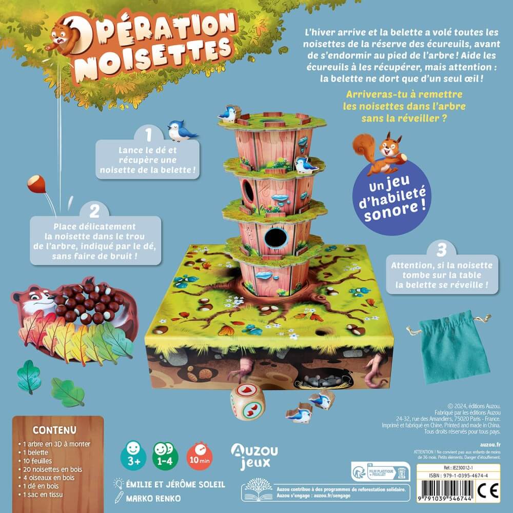 Opération Noisettes - jeu d'adresse écureuils noisettes avec un arbre et des écureuils en 3D.