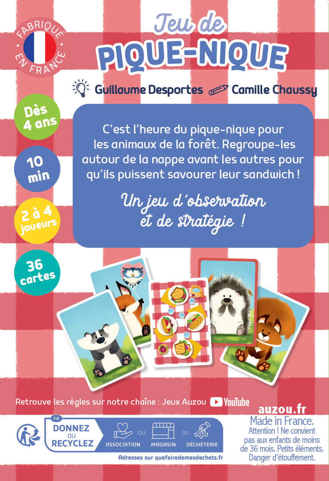 jeu de cartes pique-nique - jeu d'observation et de stratégie avec animaux de la forêt