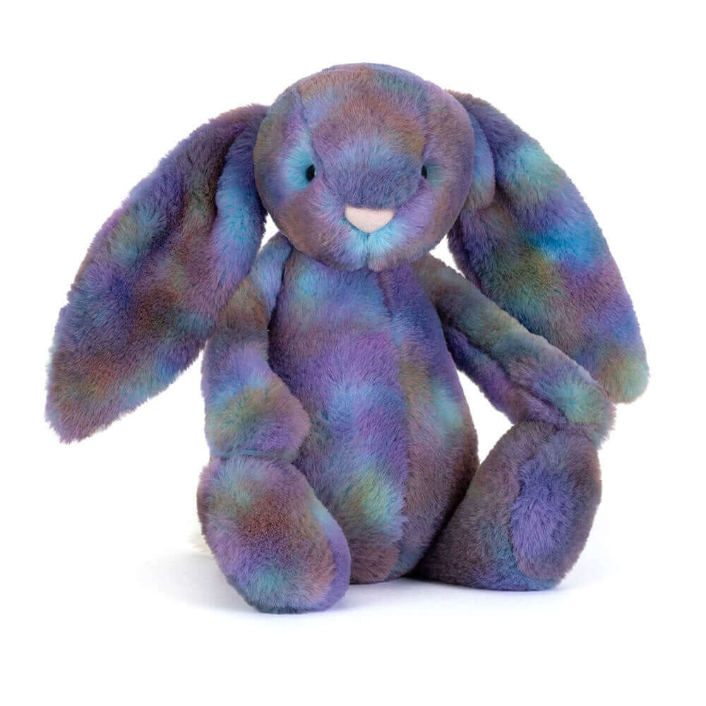 Jellycat Zodihop Luxe Bunny en peluche avec des couleurs pastel vibrantes et de grandes oreilles.