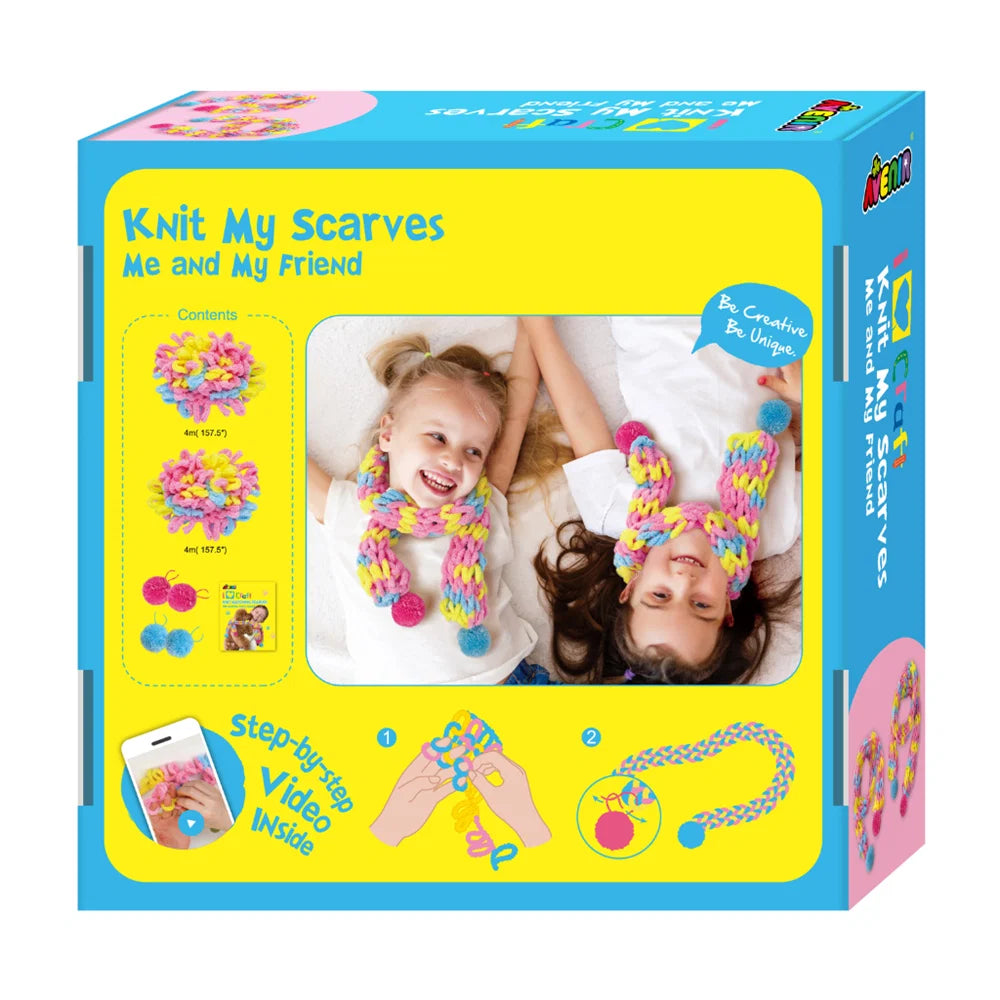Kit tricot d'écharpes pour enfants Avenir I Love Craft, activités créatives pour deux amis.