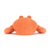 Crabe Jellycat Pinchsnap vue arrière en peluche orange, douce et câline.
