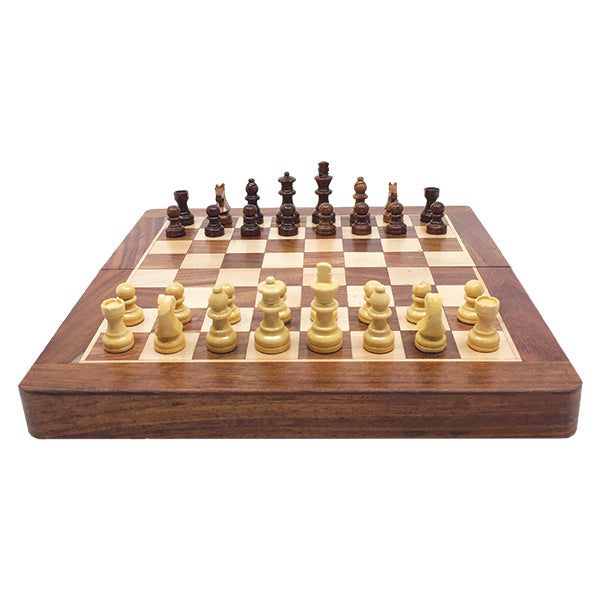 Jeu d'échecs magnétique en bois avec échiquier en palissandre pliable de 35 cm, élégant et de qualité.