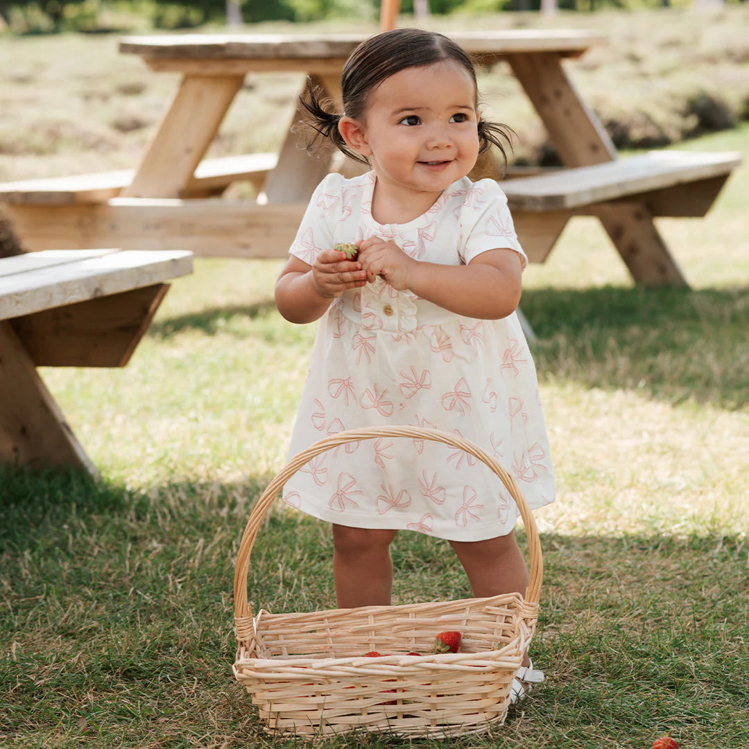 Petit Lem - Ivory Bodysuit Dress with Bow Print