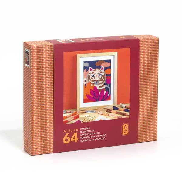 Atelier 64 - Canevas - Fauve, initiation au canevas moderne avec illustration colorée, kit créatif.