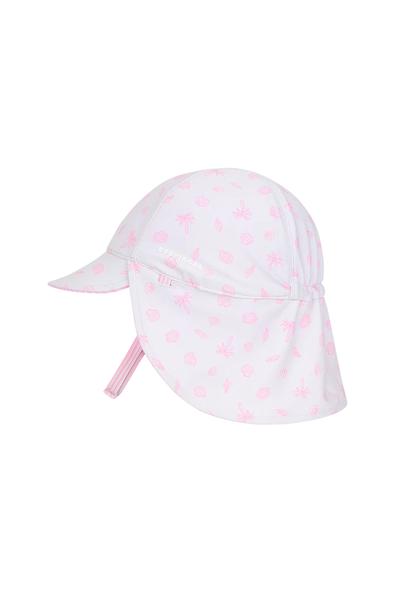 Chapeau de bain enfant Nina en rose avec motifs, idéal pour les journées ensoleillées à la plage.