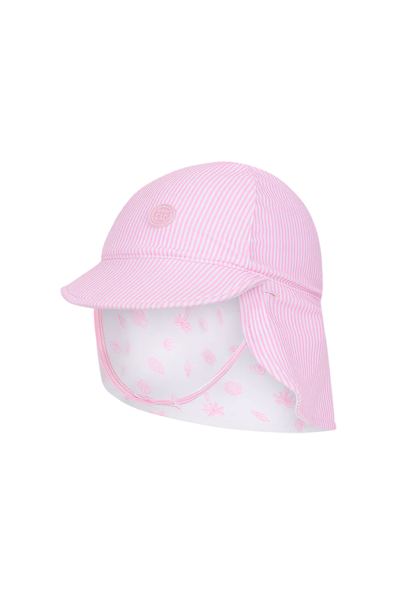 Chapeau de bain enfant Nina, rayé rose, idéal pour protéger les petits aventuriers du soleil à la plage.