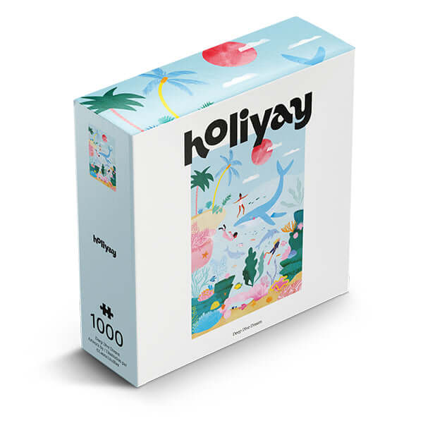 Puzzle 1000 pièces Laura Lhuillier Holiyay, illustration poétique et colorée de la faune et la flore.
