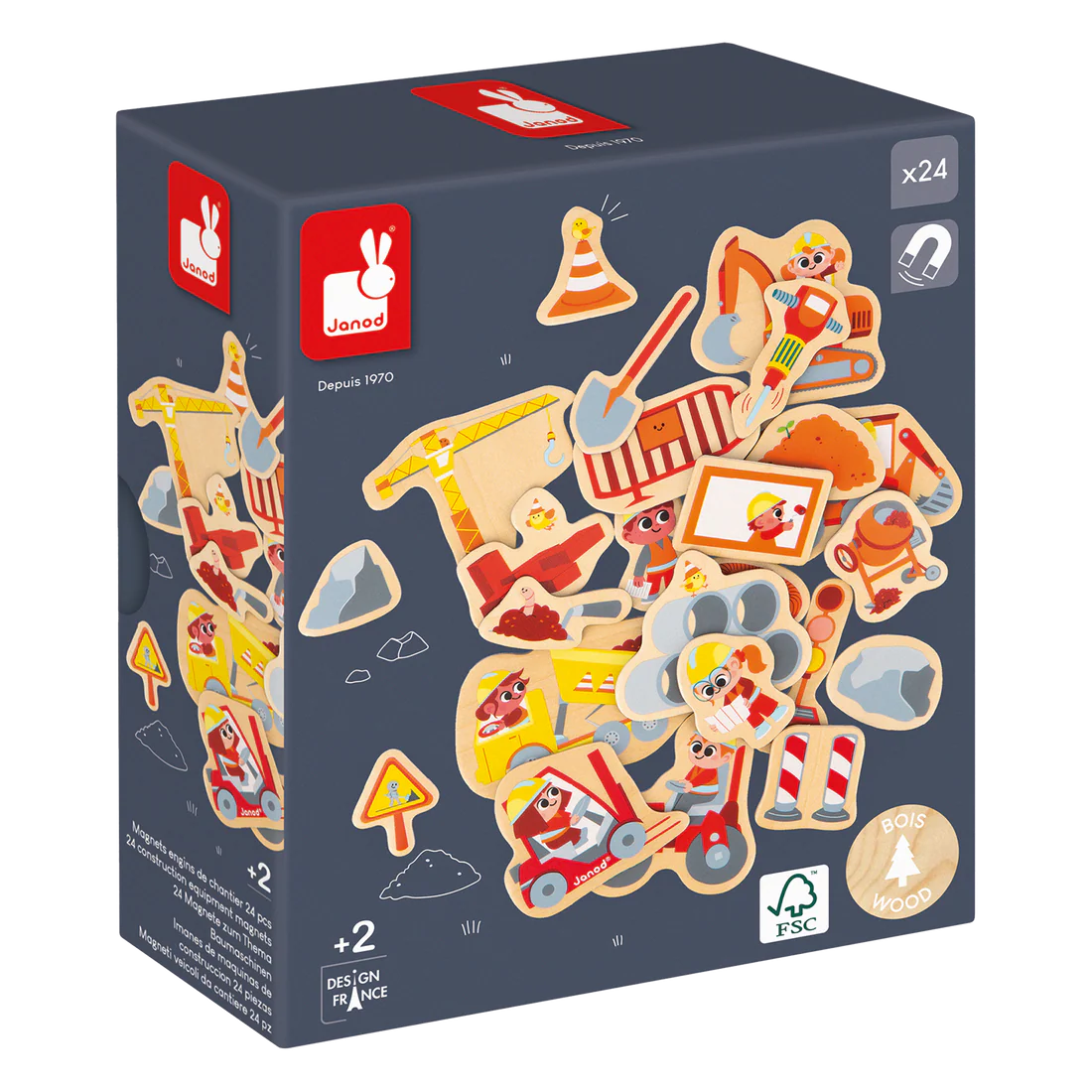 Janod-AIMANTS ENGINS DE CHANTIER - 24pcs