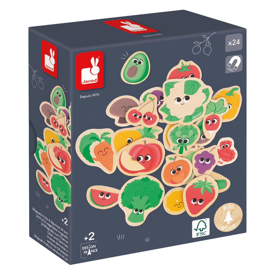 Janod-AIMANTS FRUITS & LÉGUMES - 24pcs