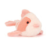 Jellycat Fancy Carp en peluche adorable, rose et blanche, parfaite pour les câlins et le jeu.
