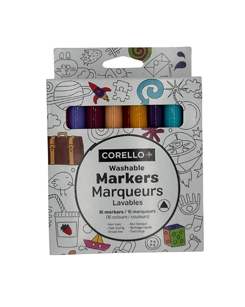 Corello Washable Markers: 16 Assorted Colors