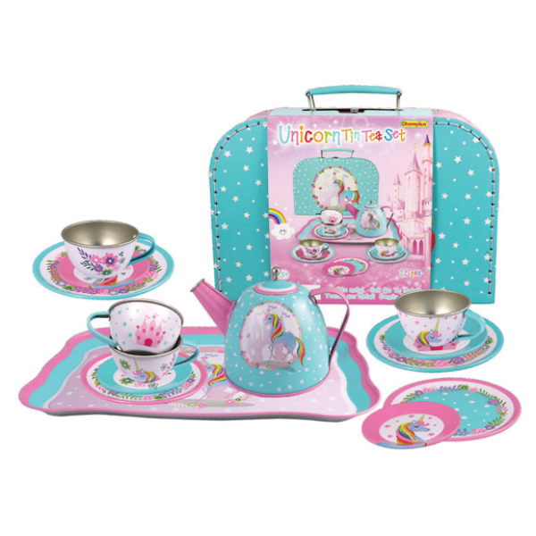 Champion Unicorn Pewter Tea Set with Case