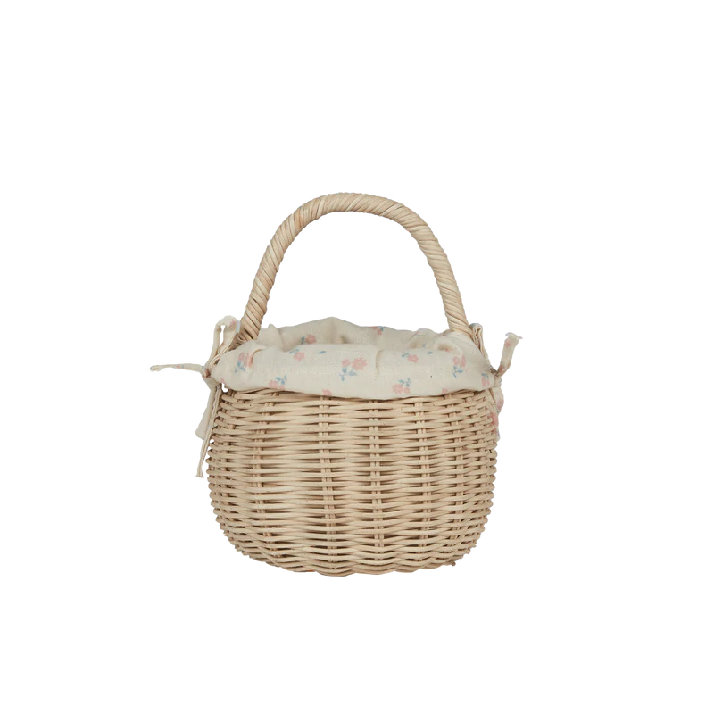 Rattan Berry Bunny Basket - Straw Rattan / Pansy by Olli Ella