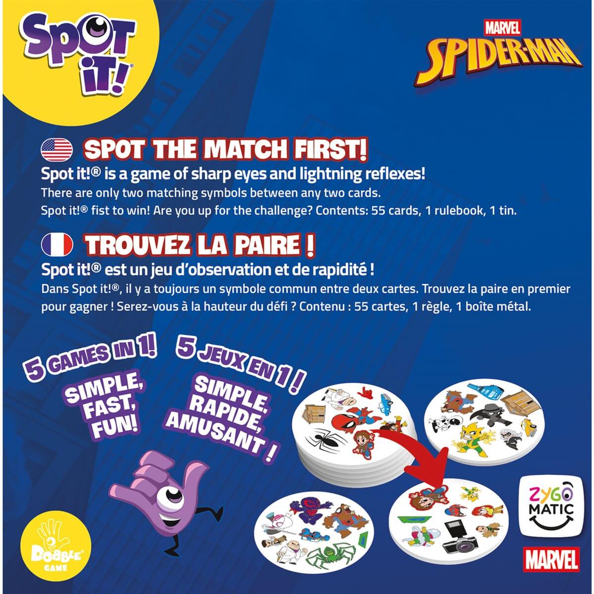 jeu Spot It Spiderman - images et informations sur le jeu de société Spot It! avec Spiderman.