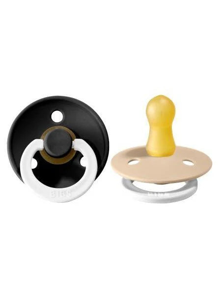 BIBS Pacifier Original COLOUR Latex 2 PK Black GLOW / Vanilla GLOW size 1