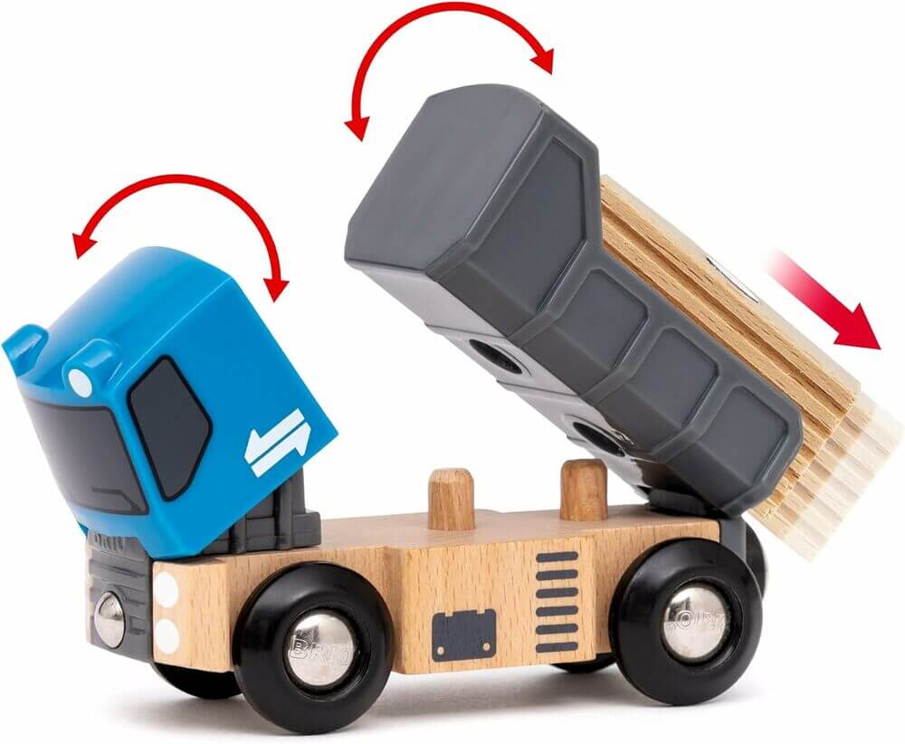 Coffret de démarrage BRIO avec un camion à bascule, conçu pour des aventures de jeu créatives.