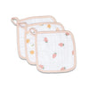 Lulujo -Lot de 3 débarbouillettes en mousseline - Pêches blanc et fraises