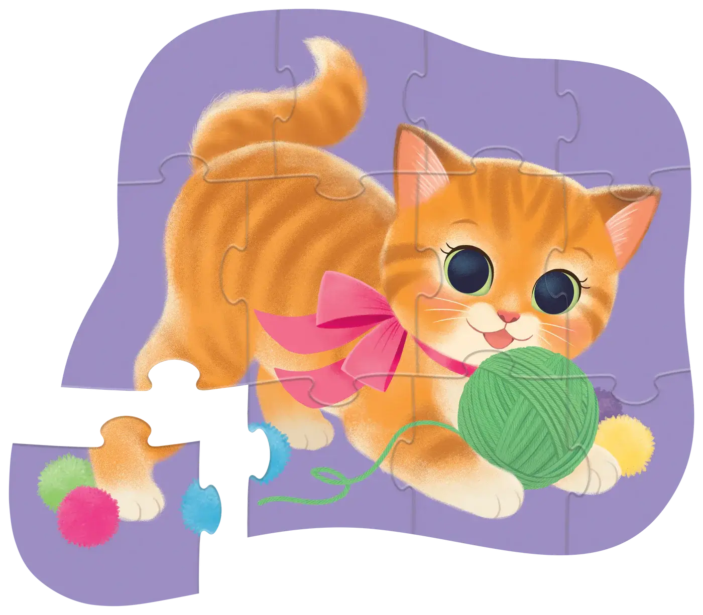 mini puzzle chaton 12 pièces - illustration d'un chaton mignon jouant avec une pelote de laine.