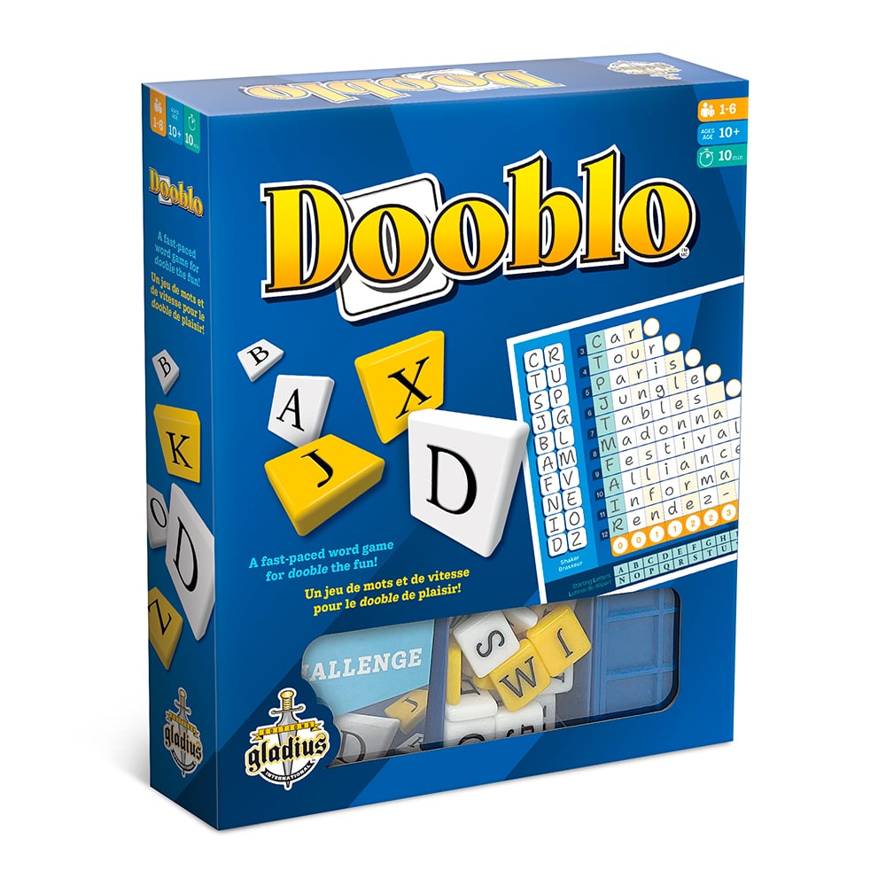 Boîte du jeu Dooblo – jeu de mots rapide Dooblo pour double le fun et défier votre vocabulaire.