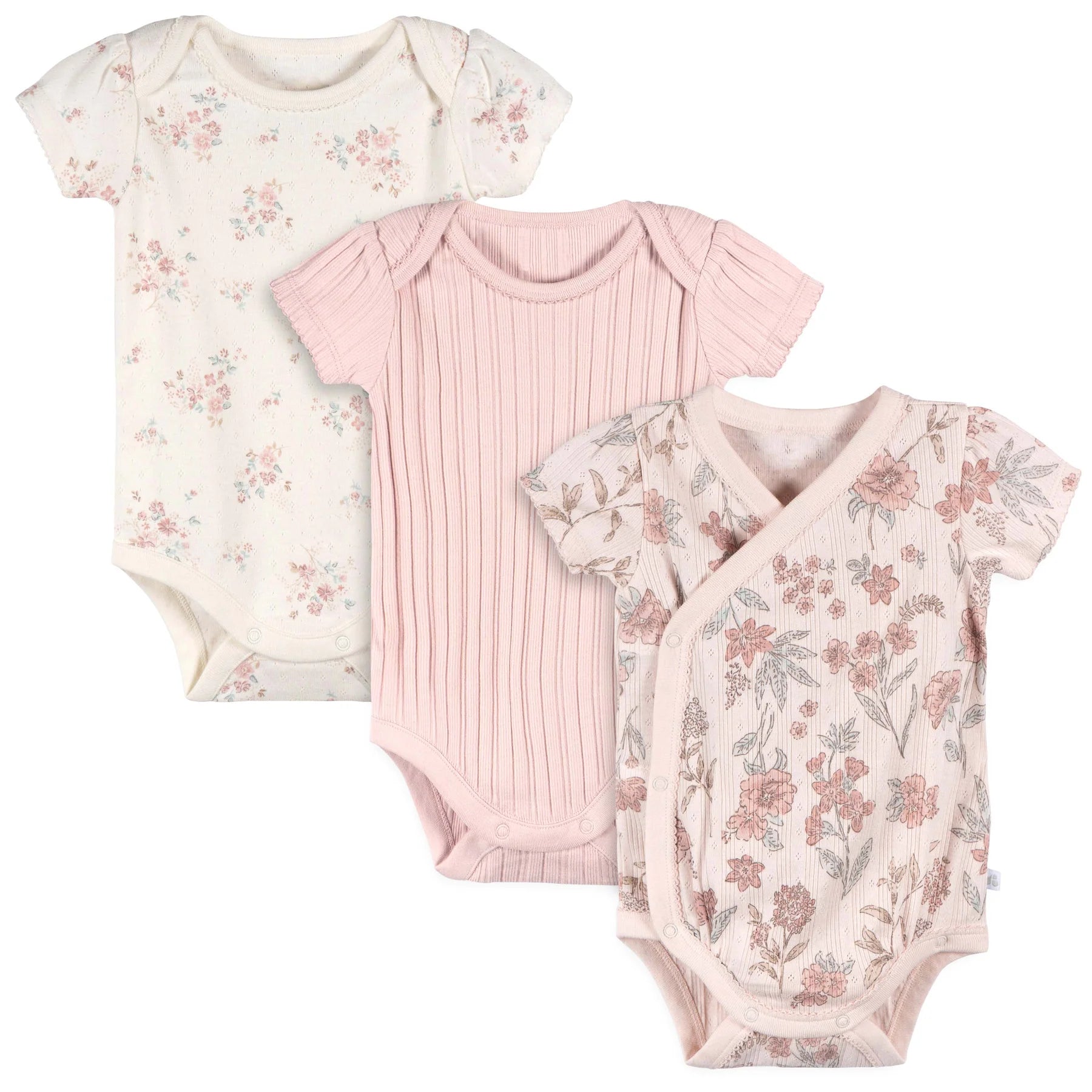 Lot de 3 cache-couches bébé rose avec motifs floraux et un design confortable.