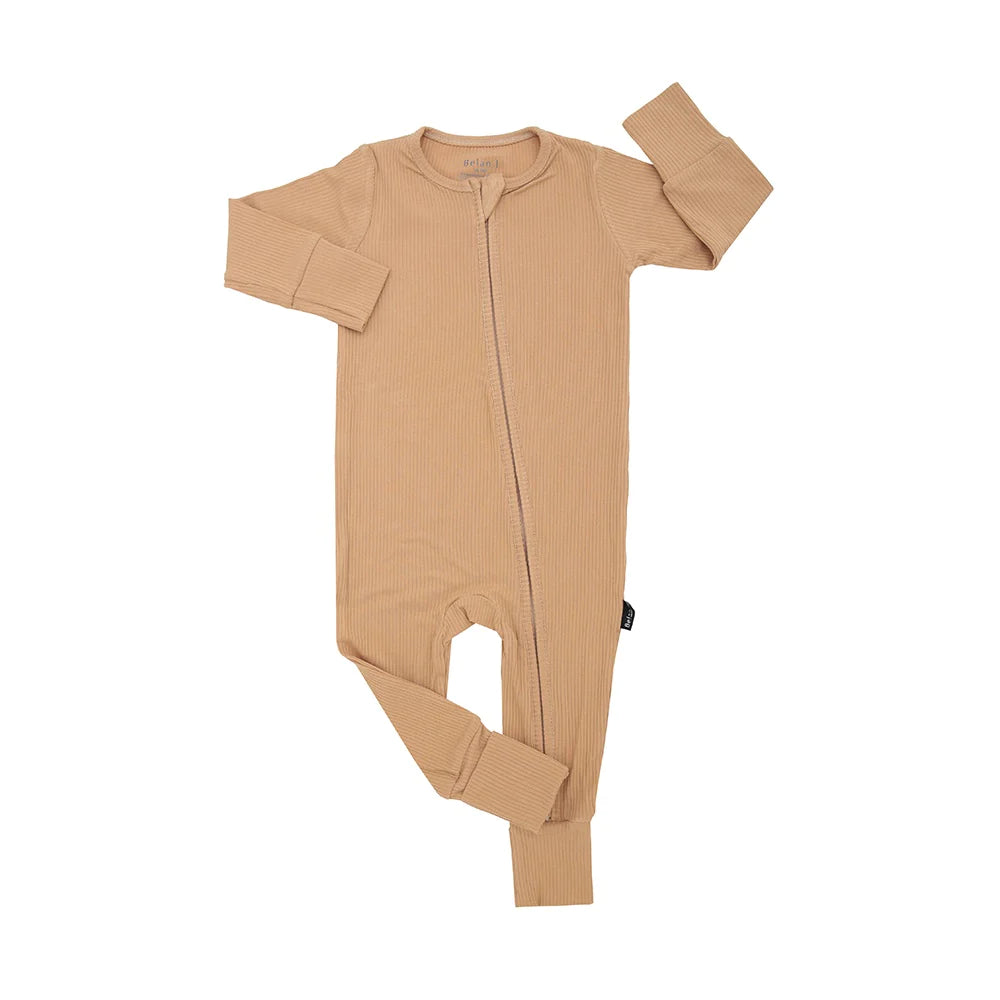 Bamboo Ribbed Sleeper with Fold-Over Cuffs - Amber