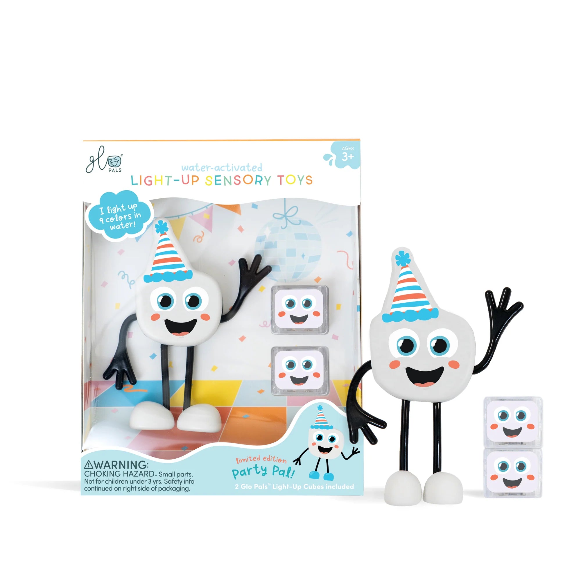 Glo Pals - Personnage avec 2 Cubes Lumineux Activés par l'Eau, Copain de Fête 2.0