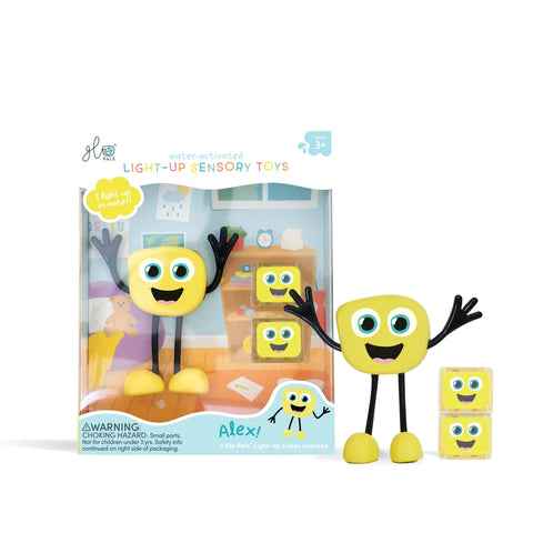 Glo Pals - Personnage avec 2 Cubes Lumineux Activés par l'Eau, Alex 2.0