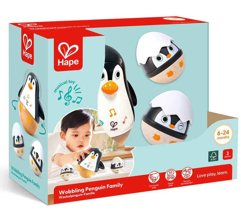 Hape- 🐧 Jouet culbuto musical – Famille pingouins