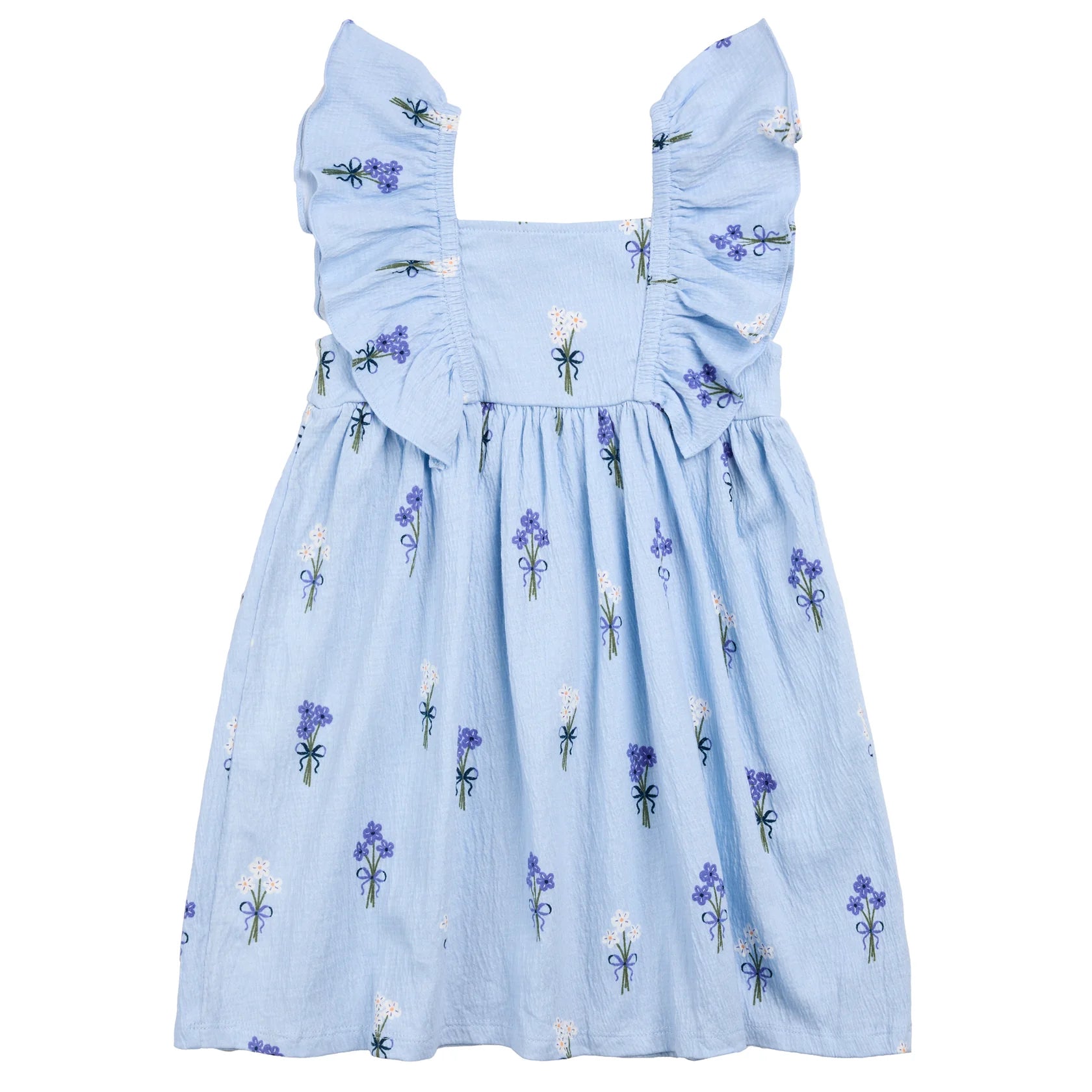 ROBE EN JERSEY FROISSÉ À IMPRIMÉ FLEURS - BLEU