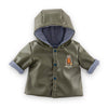 imperméable réversible poupée Corolle 36 cm, manteau vert kaki pour poupées avec capuche et motif ours.