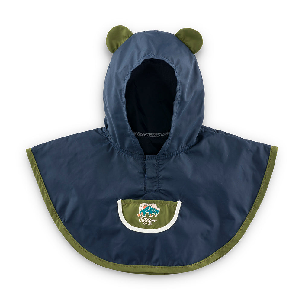 Poncho de pluie poupée 36 cm de Corolle pour petits aventuriers, coloris bleu marine avec capuche.