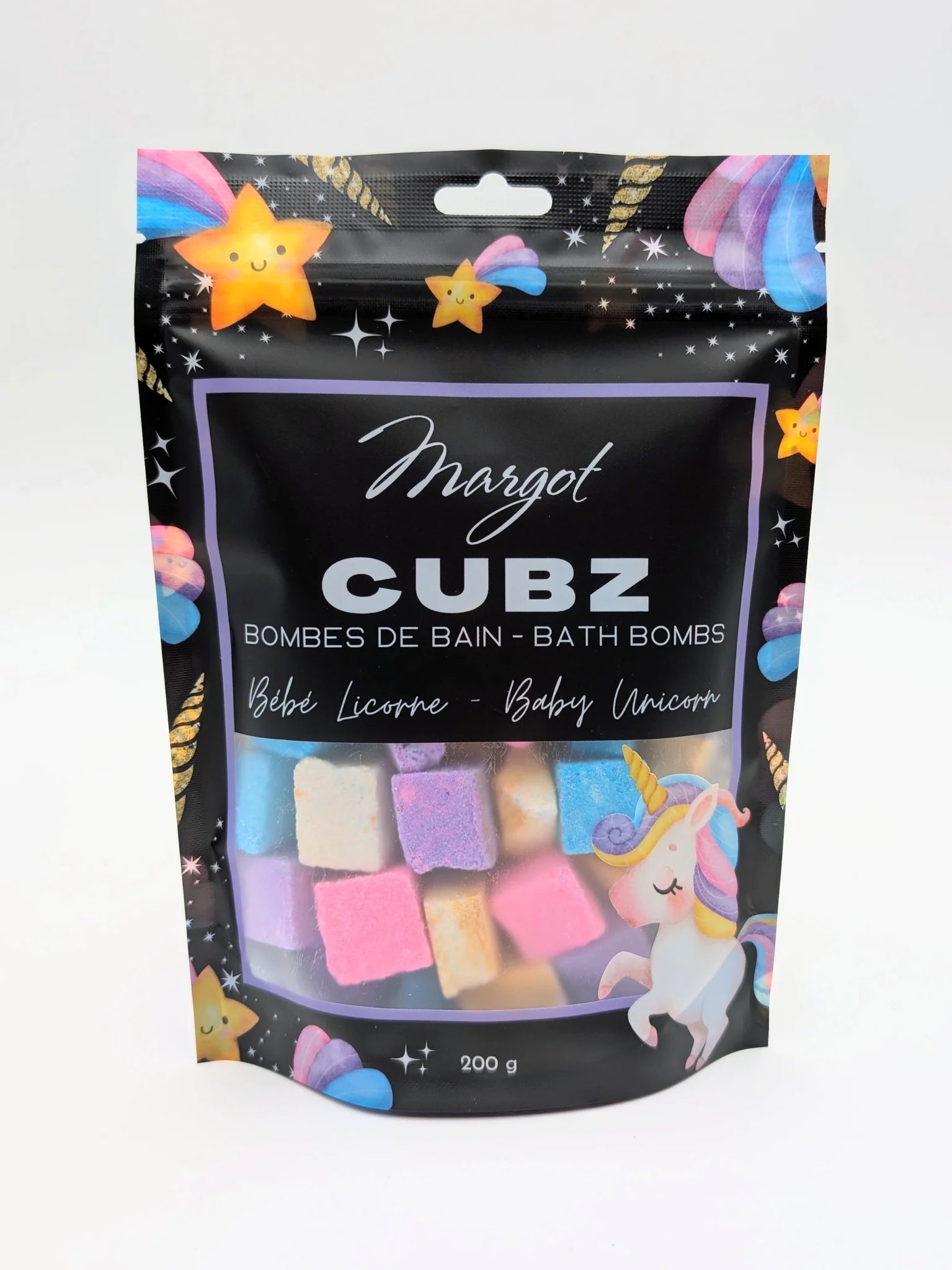 Margot - Cubz - Bébé licorne - Cubes effervescents raison, fraise et mangue