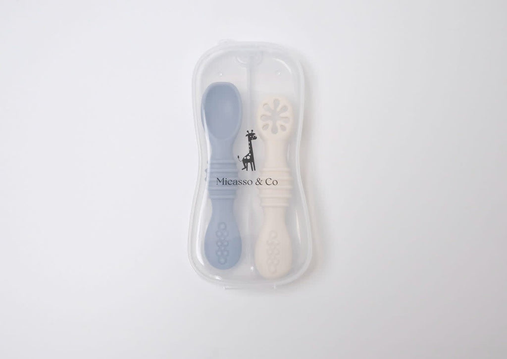 Les cuillères d'apprentissage en silicone pour bébé, ensemble de 2