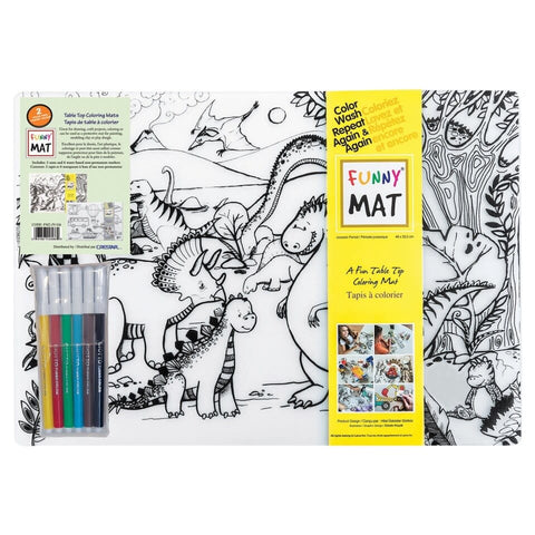 Funny Mat Colouring Placemat Set of 2 with 6 Giotto markers Jurassic & Vehicles